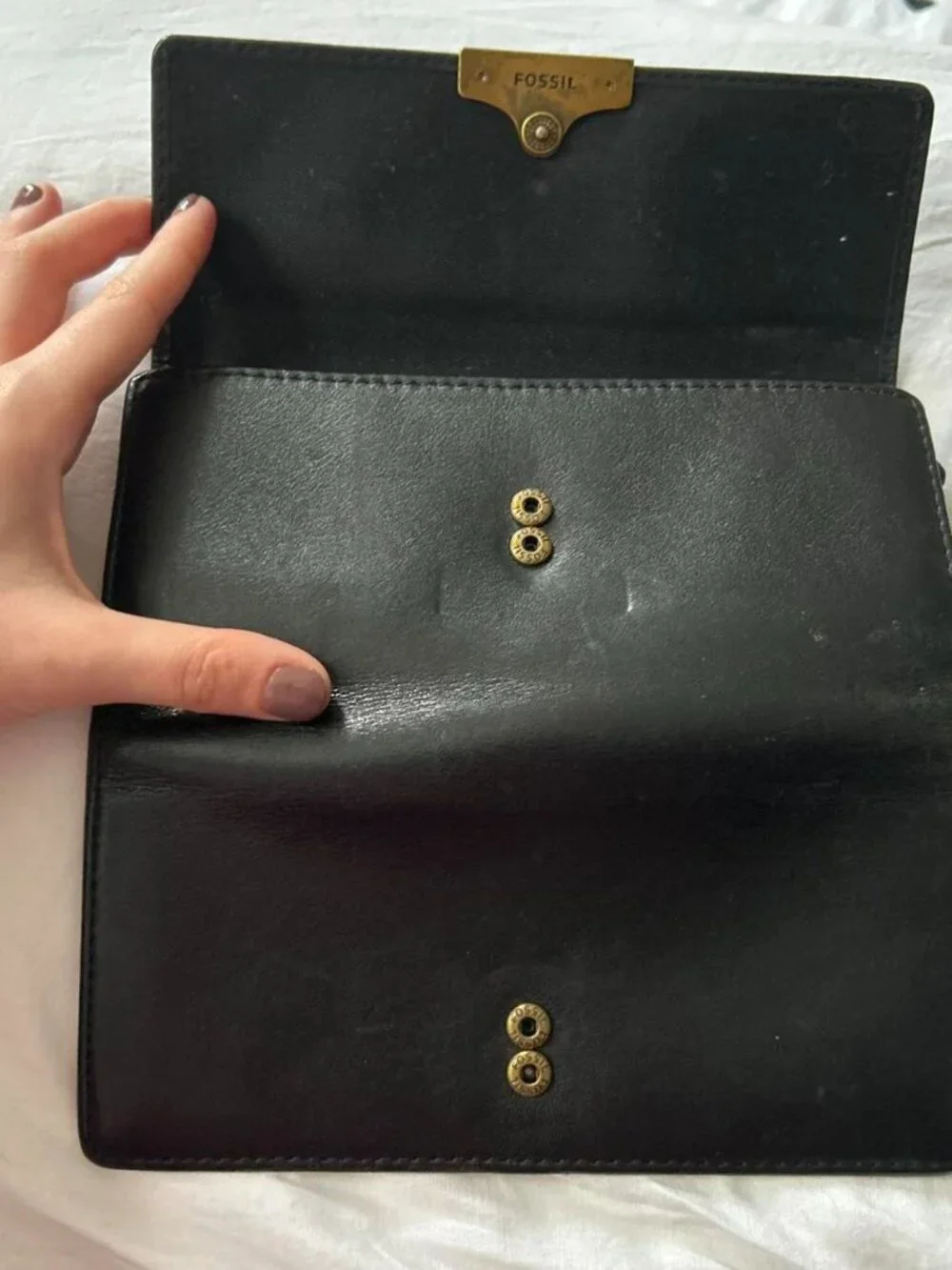 Fossil Black Leather Tri Fold Wallet
